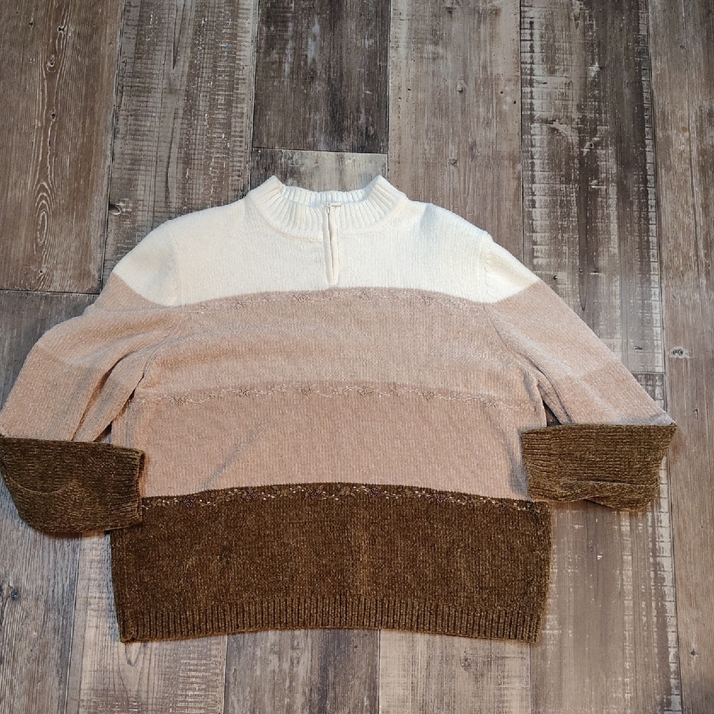 Alfred Dunner Women's Striped Sweater - Cream, Tan, Brown